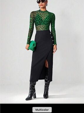 Black Asymmetrical Midi Skirt with Side Button Detail